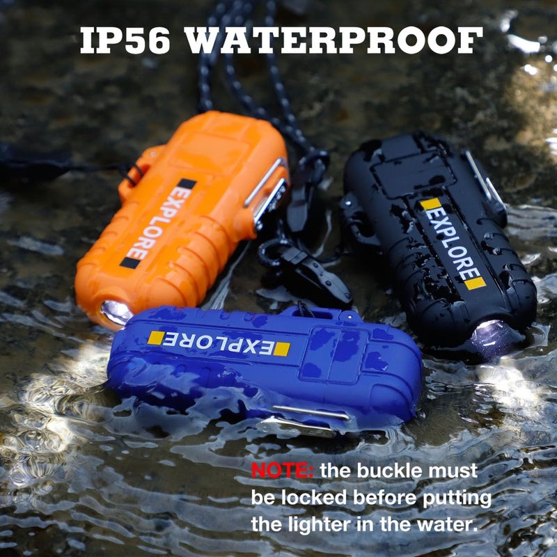 LCFUN Arc Plasma Waterproof Lighter Electric Windproof Lighter USB Type C Rechargeable Flameless Cool Lighters with Flashlight for Camping, Survival,Outdoor Adventure, Tactical (Orange) - Image 2