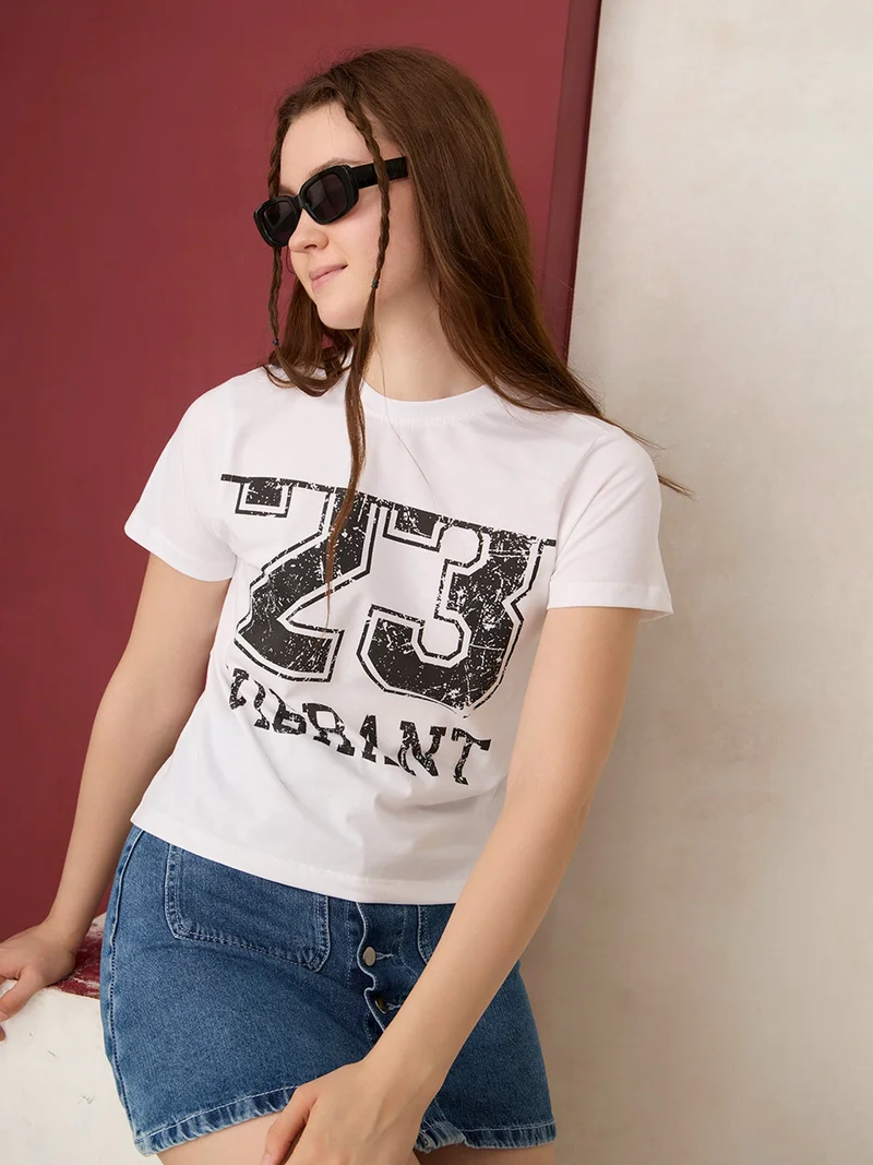 OUTZIDR White Graphic Fashion T-Shirt