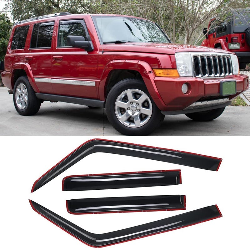Puermto Side Window Wind Deflector 4pcs InChannel TapeOn Sun Rain Guards SetDark Smoke Nice Window Visors fit for 20062010 Jeep Commander 194117