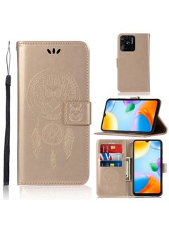 Case Cover For Xiaomi Redmi 10C 4G Wind Chime Owl Embossing Pattern Horizontal Flip Leather Phone Case Gold