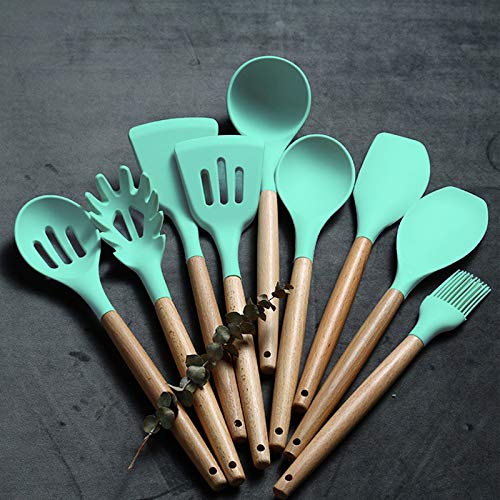 Umite Chef Kitchen Cooking Utensils Set, 24 pcs Non-stick Silicone Cooking Kitchen Utensils Spatula Set with Holder, Wooden Handle Heat Resistant Silicone Kitchen Gadgets Utensil Set (Green) - Image 5