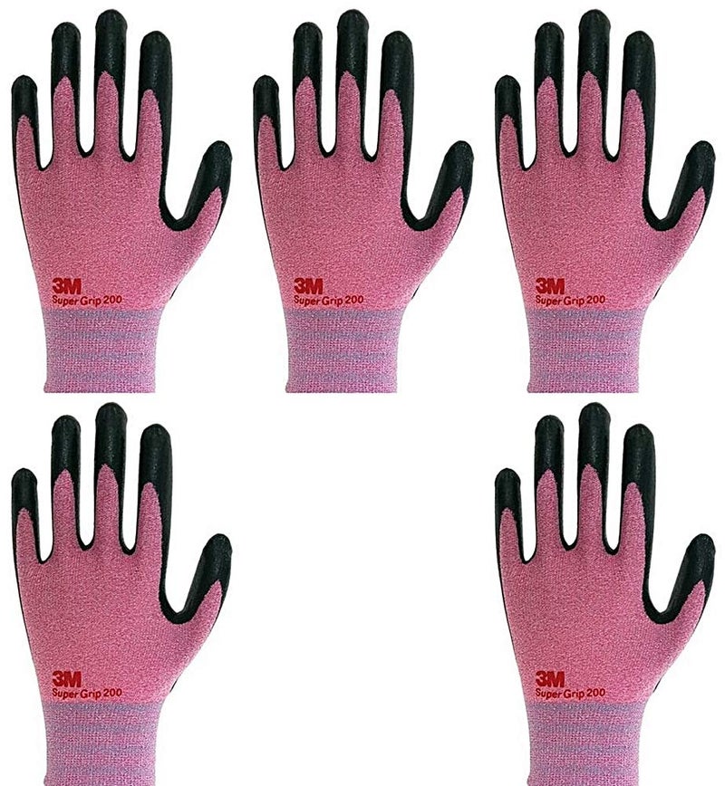 3M Lightweight Nitrile Work Gloves, 3D Comfort Stretch Fit, Durable Power Grip Foam Coated, Smart Touch, Thin Machine Washable, 5 Pairs Pack (Large, Pink) - Image 1