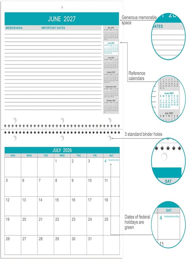 Lemome 2026-2027 Wall Calendar - 2 Pack Monthly Wall and Desk Calendars, 18 Months from Jul 2026 - Dec 2027, 11"x 8.5", Thick Paper - Image 3