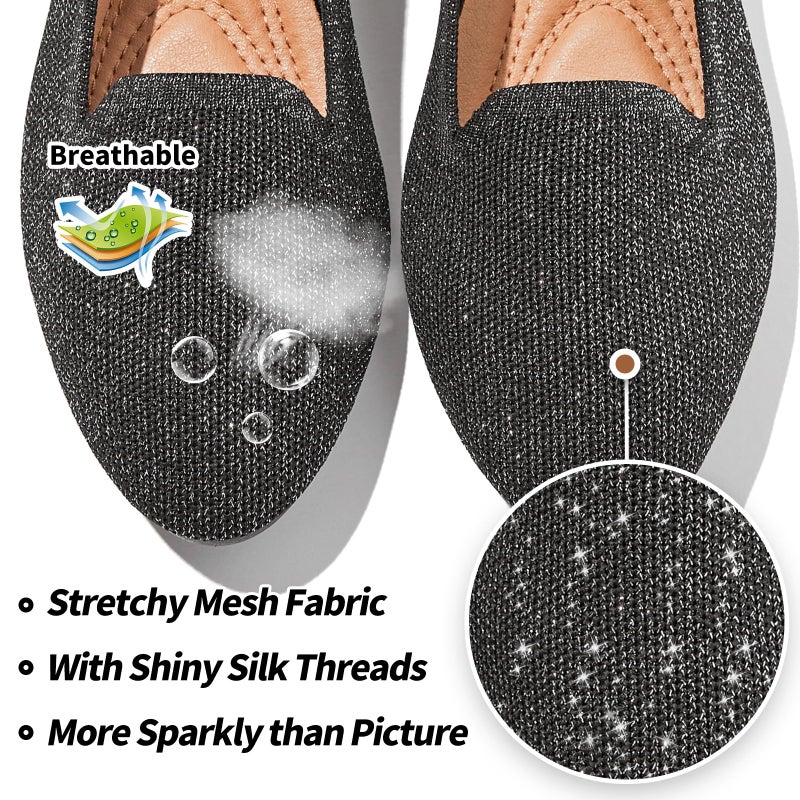 BABUDOG Women's Sparkly Flats Shoes Shiny Mesh Loafers Shoes Soft Memory Foam Flats(Sparkly Black.US7) - Image 2