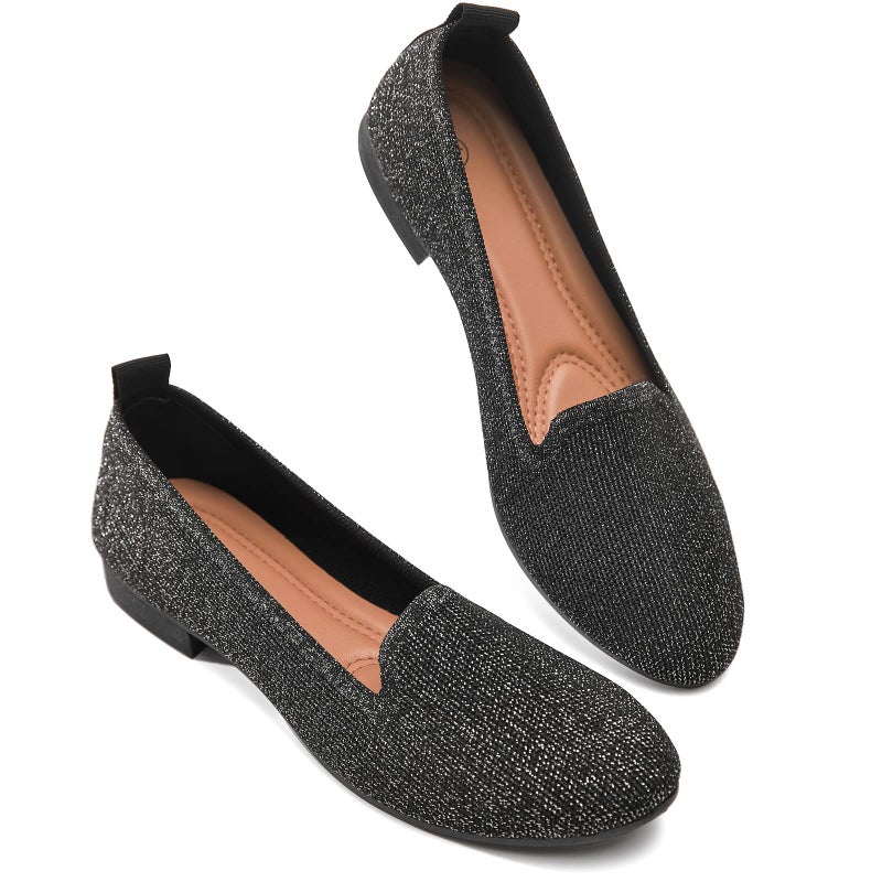 BABUDOG Women's Sparkly Flats Shoes Shiny Mesh Loafers Shoes Soft Memory Foam Flats(Sparkly Black.US7) - Image 1