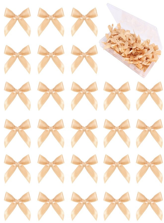 Hiswan 100PCS Mini Ribbon Bows 1.57” Satin Small Premade Bows for Sewing Crafts Gift Wrapping Baby Shower Hair Cake Treats Party Christmas Decorations Gold - Image 1