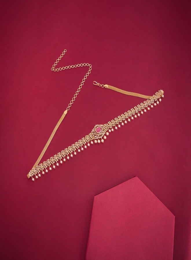 Kushal's Fashion Jewellery Ruby Gold Plated Zircon Kamarbandh Waist Belt with Adjustable Chain for Women - Bridesmaid & Special Occasion Jewellery - 457126 - Image 2