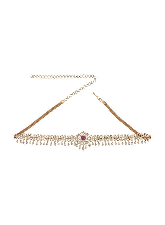 Kushal's Fashion Jewellery Ruby Gold Plated Zircon Kamarbandh Waist Belt with Adjustable Chain for Women - Bridesmaid & Special Occasion Jewellery - 457126 - Image 1