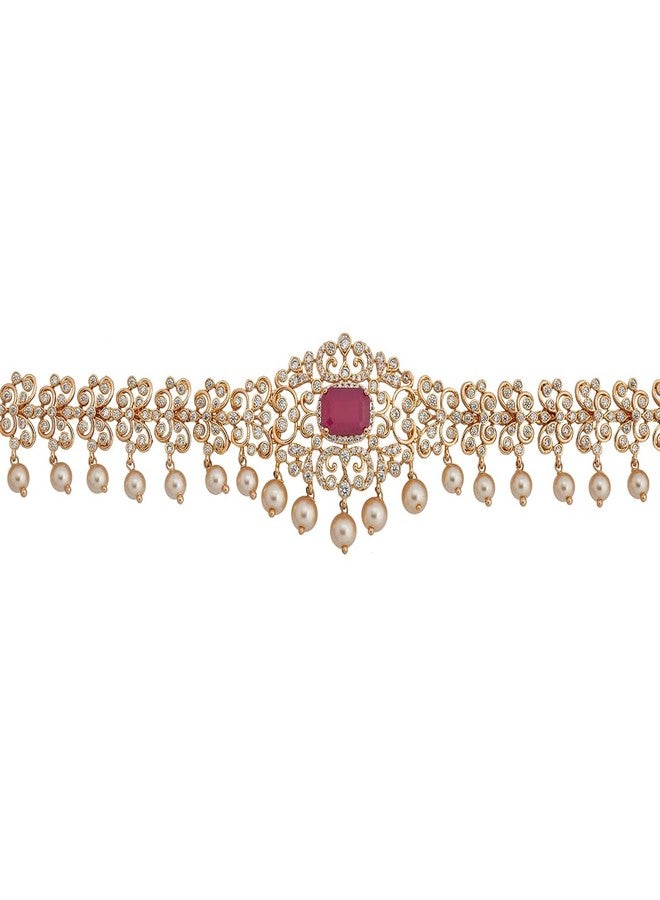 Kushal's Fashion Jewellery Ruby Gold Plated Zircon Kamarbandh Waist Belt with Adjustable Chain for Women - Bridesmaid & Special Occasion Jewellery - 457126 - Image 3