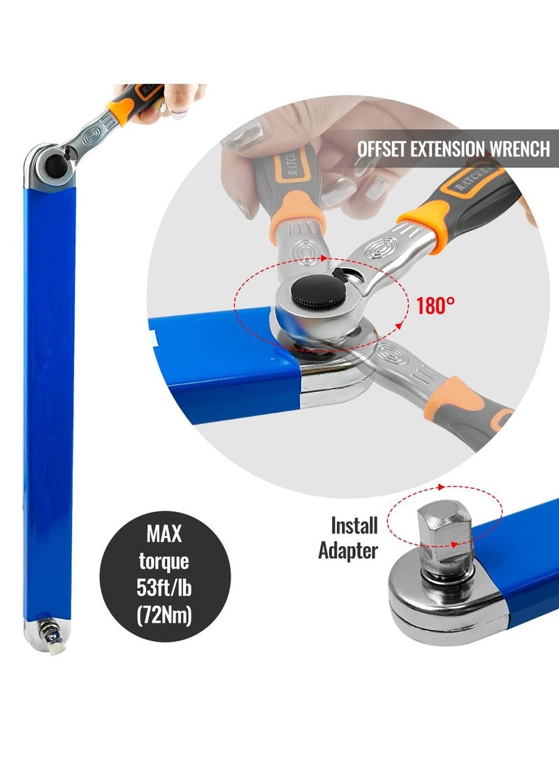 Impact Ready Offset Extension Wrench, Tight Reach Extension Wrench Set with 1/2", 1/4" and 3/8" Square Drive Adapters, Universal Extensions Wrench for Small Place - Image 2