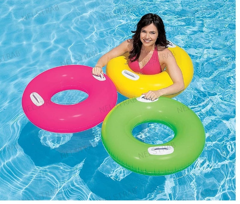 NELSTRAB :- Adult Swimming Ring Adult Inflatable Pool Float Tube Circle Water Toys Swim Tube with 2 Handles(8 + Years up)(Size - 30''inch)(Multi Color)(1 PIS) - Image 4