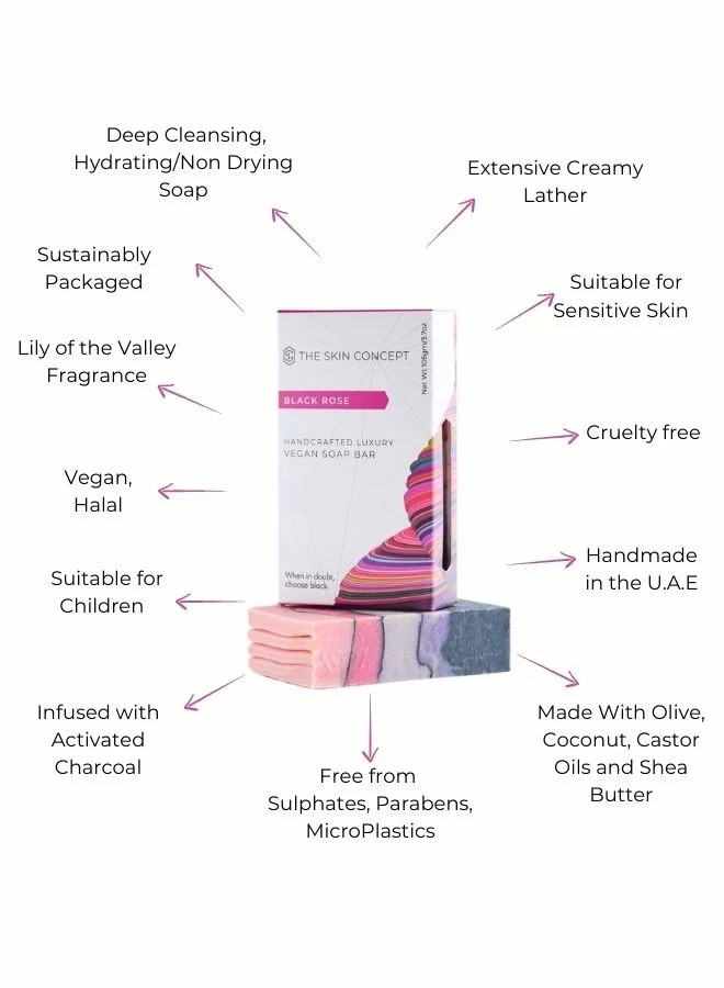 The Skin Concept  The Skin Concept Premium Charcoal Soap Bar-Black Rose-Handmade, Vegan for Women | Best Price UAE