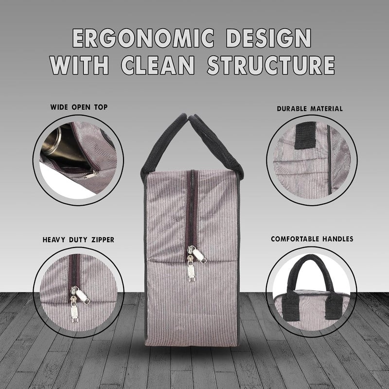 CHERRYLAND Lunch Bag for MenWomen Insulated Lunch Box Large Waterproof Lunch Bag Tiffin Lunch Bag for OfficeCollegeSchoolBottle HolderLightweightDurable HandlesMultiple PocketsMade in Indiagrey - Image 3