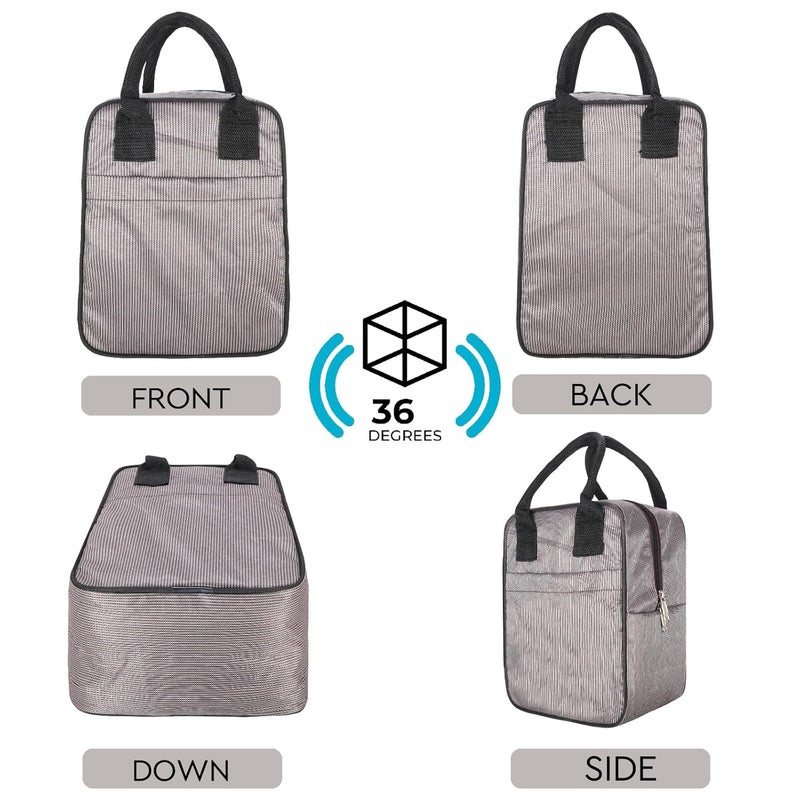 CHERRYLAND Lunch Bag for MenWomen Insulated Lunch Box Large Waterproof Lunch Bag Tiffin Lunch Bag for OfficeCollegeSchoolBottle HolderLightweightDurable HandlesMultiple PocketsMade in Indiagrey - Image 4