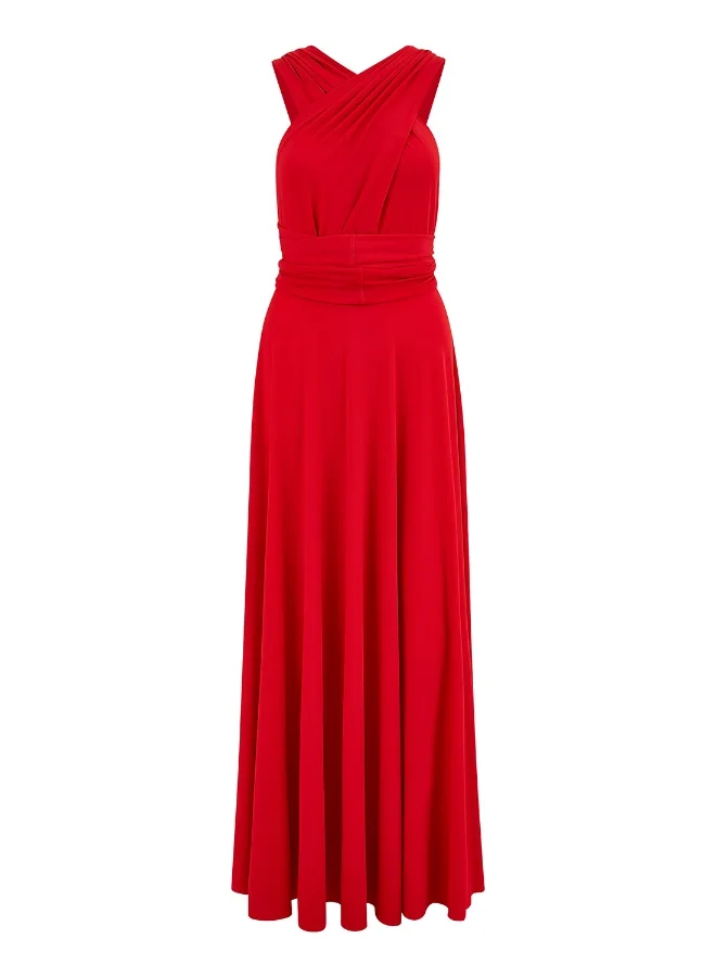 Yumi Crimson Faux-Wrap Dress