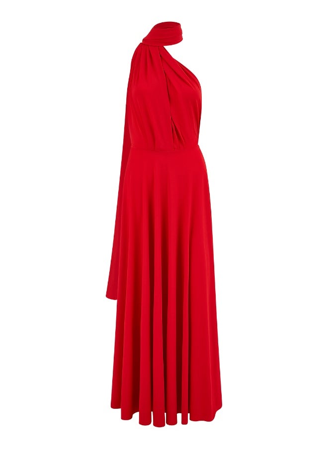 Yumi Crimson Faux-Wrap Dress  - Image 5