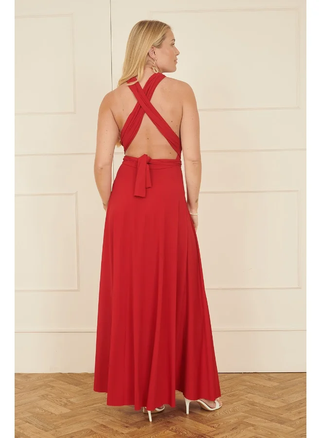 Yumi Crimson Faux-Wrap Dress