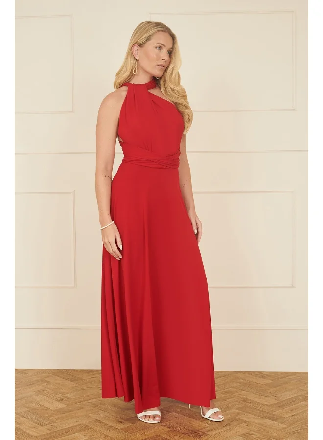 Yumi Crimson Faux-Wrap Dress