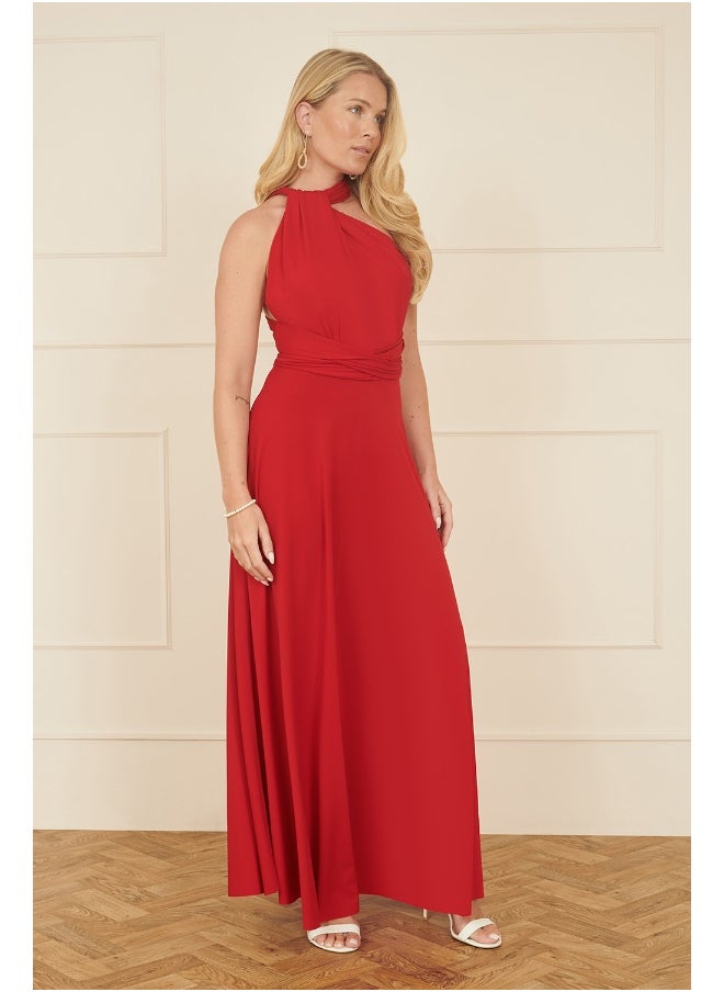 Yumi Crimson Faux-Wrap Dress  - Image 3