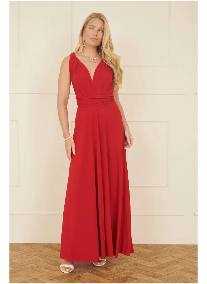 يامي Yumi Red Jersey Stretch Multiway Midi Dress