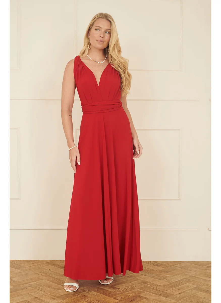 يامي Yumi Red Jersey Stretch Multiway Midi Dress