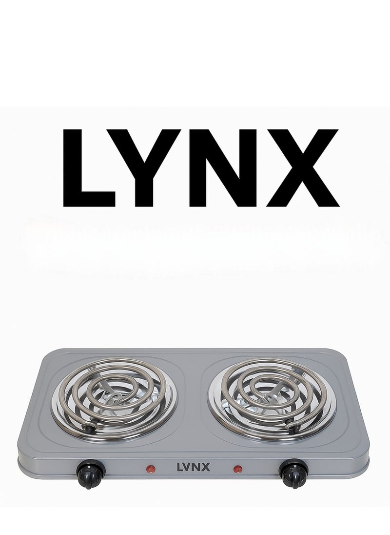 LYNX Countertop Portable Buffet Burner - Electric Hot Plate with Dual Cooking Plates, 5-Stage Control, Overheat Protection, Easy to Clean, 2000W, Compact Design for Versatile Use - LY-HP-6016