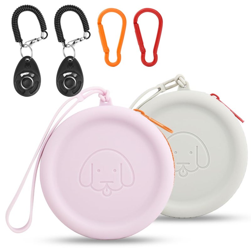 WALLFID Silicone Dog Treat Pouch Small Bag,2PCS Pet Walking Bag for Dog and Cat,Pocket Size,Easy to Clean,Odorless,Zipper Design,Moisture-Proof,Travel Walking Bag,Portable Training Bag. (Gray&Purple) - Image 1