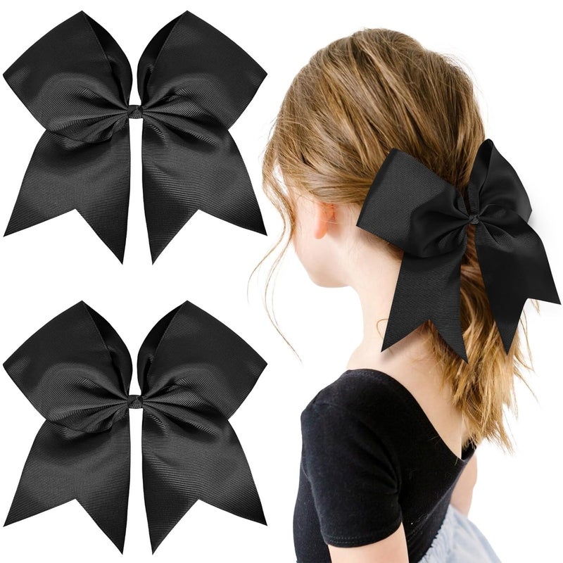 2PCS 8 Jumbo Cheer Bow Clip with Tails Oaoleer Large Cheerleading Hair Bows for Girls Teen Softball Cheerleader Outfit Uniform Black