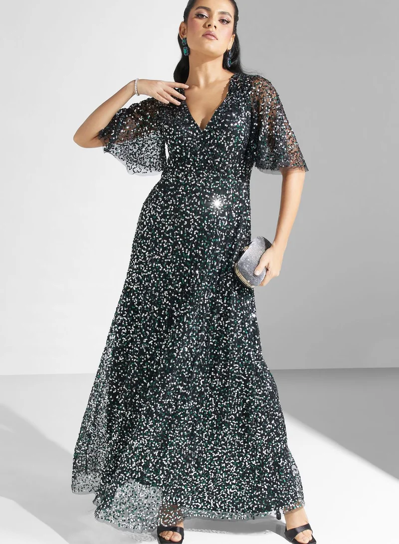 Amelia Rose Embellished V-Neck Dress