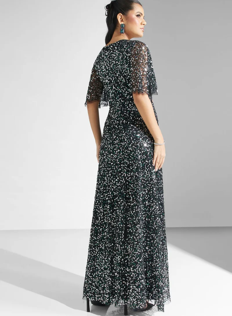 Amelia Rose Embellished V-Neck Dress