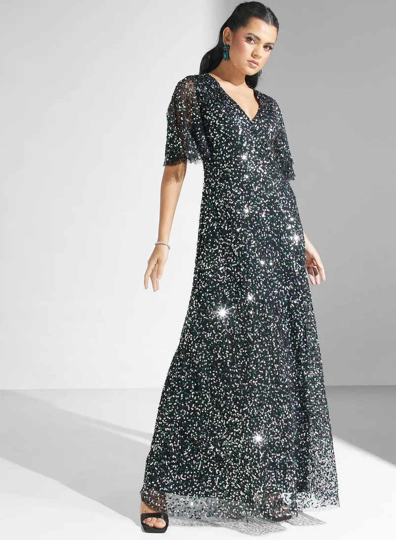 Amelia Rose Embellished V-Neck Dress