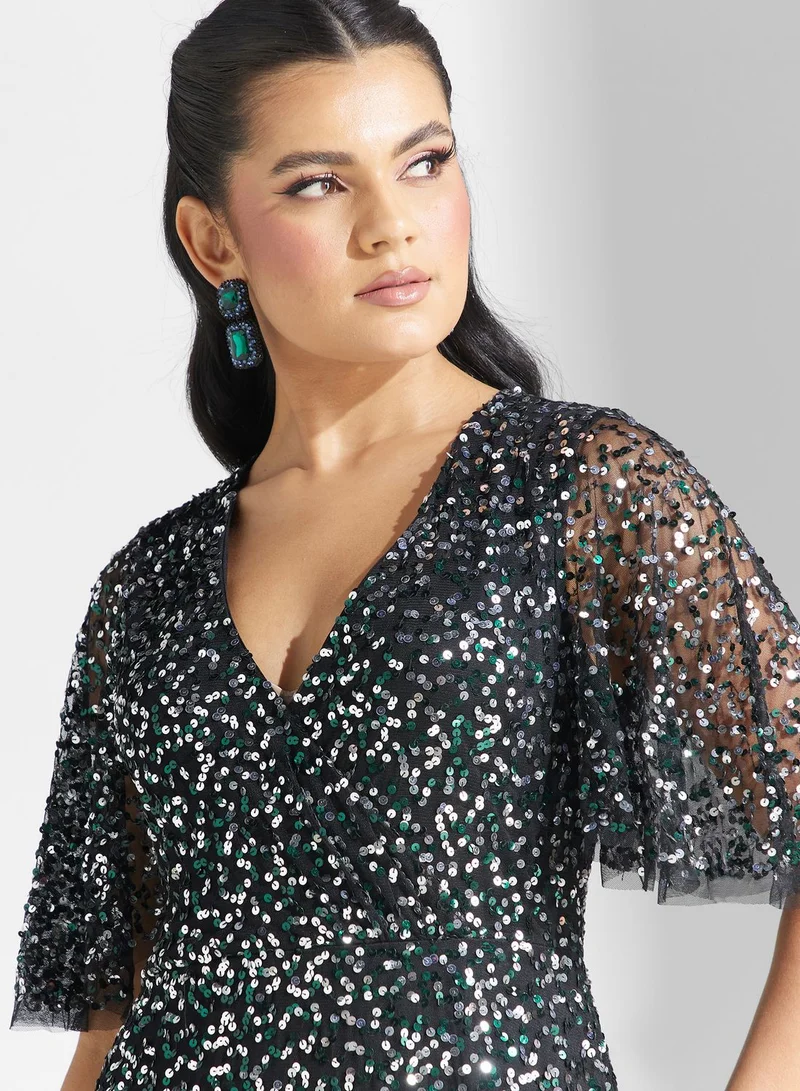 Amelia Rose Embellished V-Neck Dress