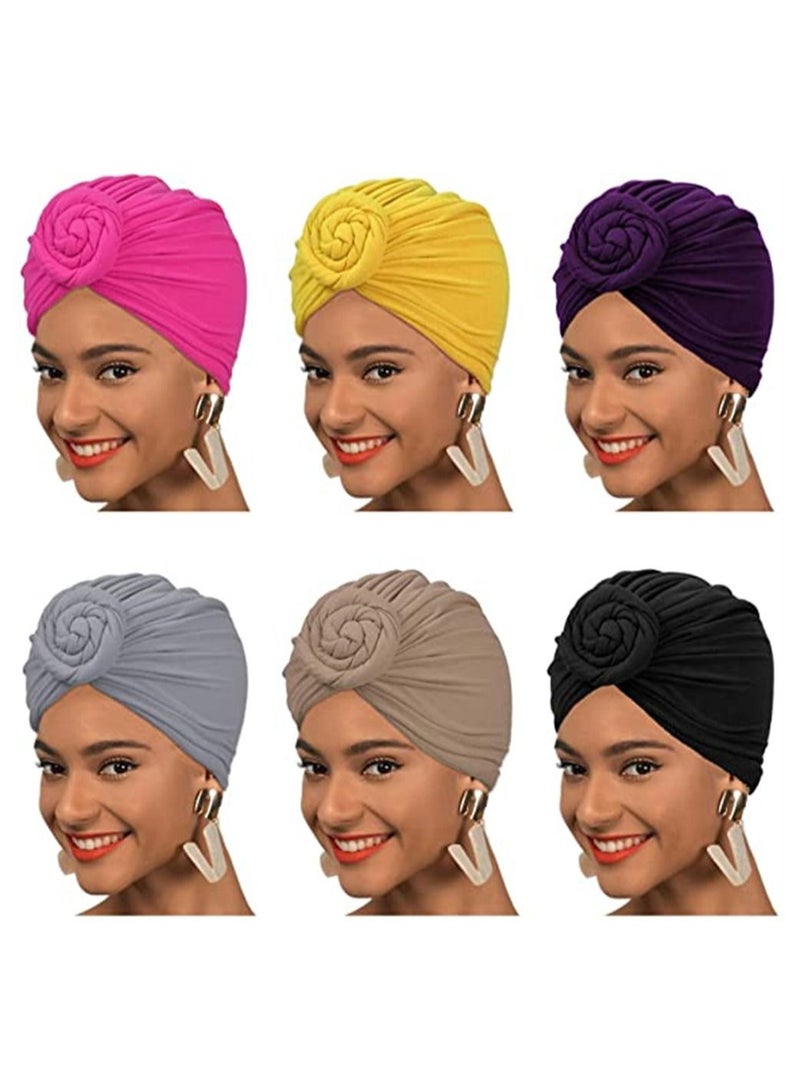 SYOSI Head Wraps, SYOSI 6 Pcs Pre Tied Knot Scarf Shawl for Women Soft Headwrap Pleated Turban African Headwrap Hair Accessories - Image 1