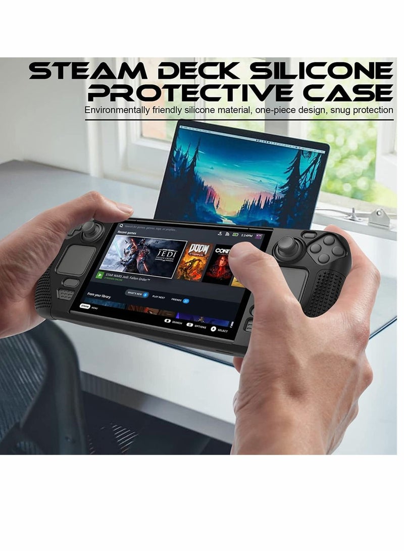 KASTWAVE Protective Case Compatible, for Valve Steam Deck, Full Protection Silicone Cover, with Anti-Slip Particles Shockproof Protector Grip Shell, for Steam Deck -Black - Image 2
