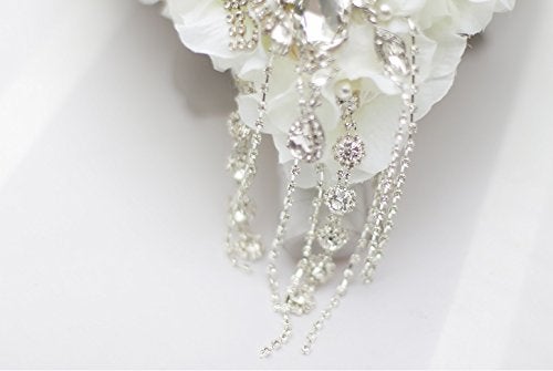 IFFO White Hydrangea Drop Brooch Bouquet Silver Wedding Bouquets Crystal Teardrop Bridal Bouquet Pearl Tassels Decor - Image 5