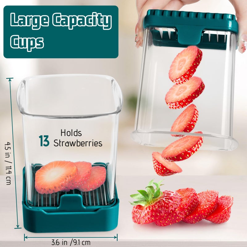 GENGCANG 3-in-1 Strawberry Banana & Egg Slicer Cup | Detachable Fruit Cutter with Push Plate for Effortlessly Safe Slicing | Quick Meal Prep & Snacks Kitchen Gadget (Blackish green) - Image 2