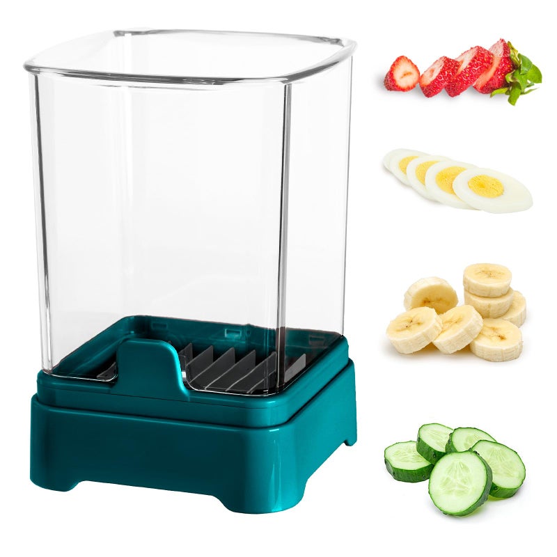 GENGCANG 3-in-1 Strawberry Banana & Egg Slicer Cup | Detachable Fruit Cutter with Push Plate for Effortlessly Safe Slicing | Quick Meal Prep & Snacks Kitchen Gadget (Blackish green) - Image 1