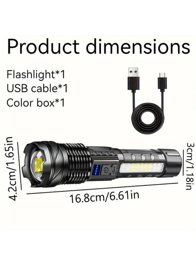 High Power LED Flashlight With COB Red Blue Warning Side Light Rechargeable Zoomable 1pc - Image 4