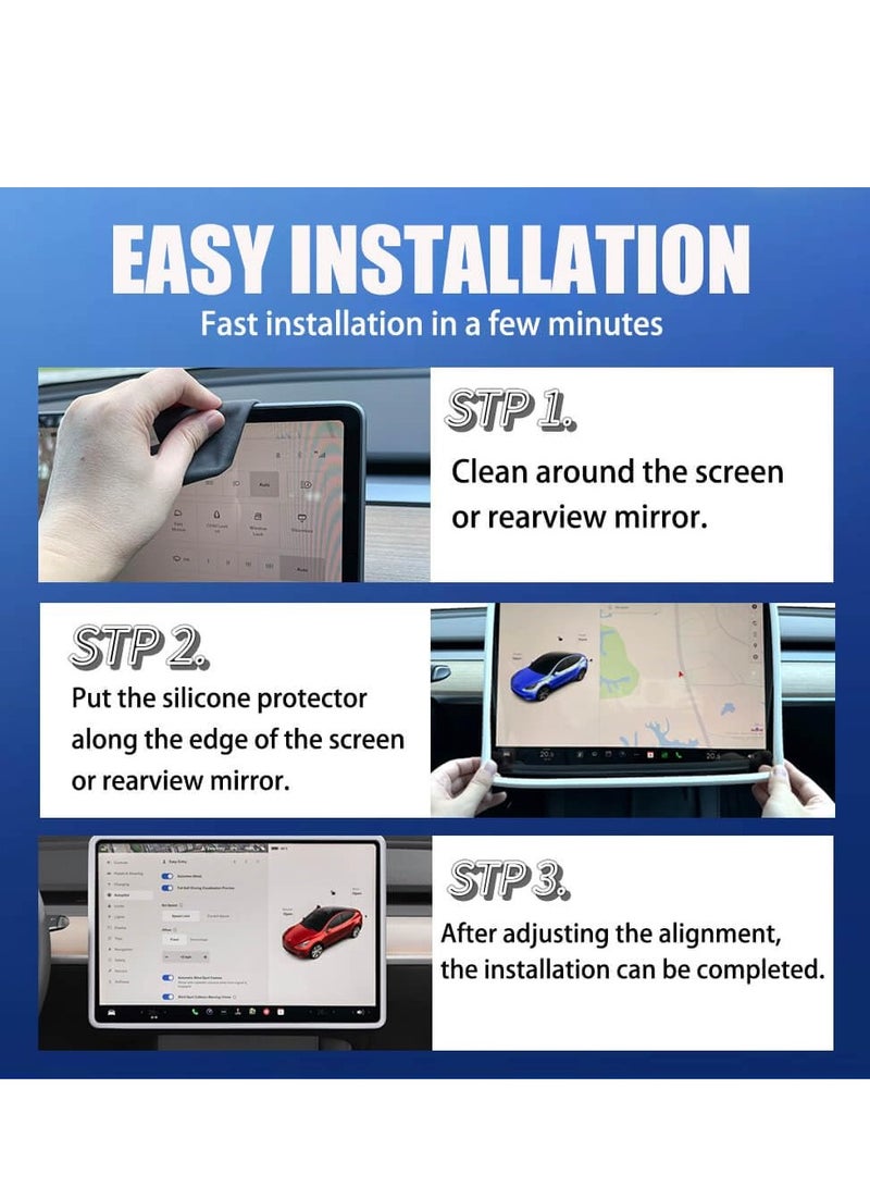 إطار حماية سيليكوني مزدوج لـ Tesla Model 3 من 2017 إلى 2024 و Model Y لحماية الشاشة ومرآة الرؤية الخلفية وغطاء عرض التحكم المركزي الواقي باللون الأبيض - Image 5