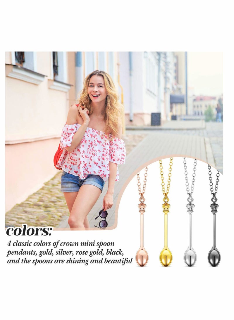Y&D "Spoon Necklace Teaspoon Pendant Crown Mini Spoon for Filling Vials with Salts, Sand, Glitter Loop (4 Pieces -Gold, Silver, Rose Gold, Black) " - Image 4