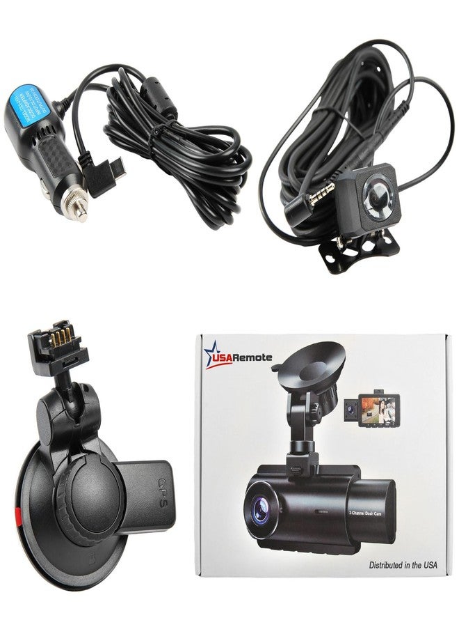 USARemote 3Channel Dash Cam WDR 1440P+1080P Front and Rear Inside 3 Inch Screen, G Sensor Motion Detection and Loop Recording, Reverse Car Camera Dashcam, GPS Suction Mount, USB Type C for Cars - Image 4