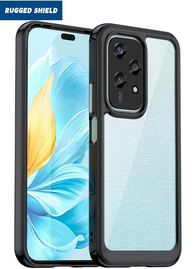 RUGGED SHIELD Honor 200 Lite 5G Case Cover, Clear Acrylic Hard Back Panel+Black Soft TPU Edge, [Anti Drop][Anti Scratch][Anti Slip][Anti Fingerprint] Protective Phone Case for Honor 200 LITE 6.7 inch, Clear/Black  - Image 1