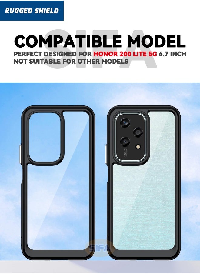 RUGGED SHIELD Honor 200 Lite 5G Case Cover, Clear Acrylic Hard Back Panel+Black Soft TPU Edge, [Anti Drop][Anti Scratch][Anti Slip][Anti Fingerprint] Protective Phone Case for Honor 200 LITE 6.7 inch, Clear/Black  - Image 2