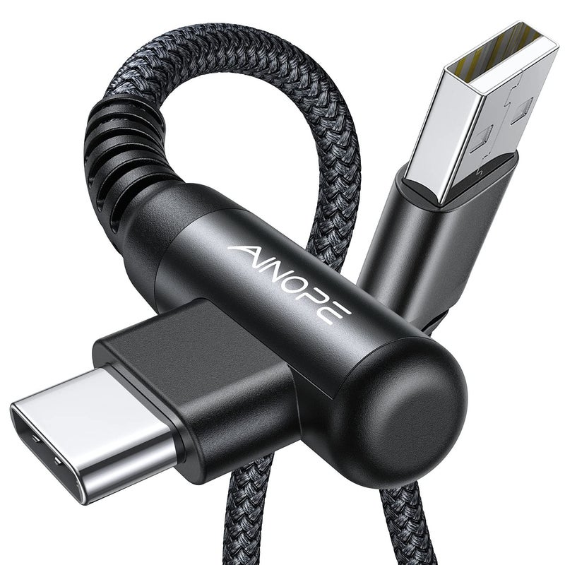 AINOPE 2-Pack Type C Charging Cable 3.1A Fast Charge, Right Angle [6.6ft+6.6ft] USB C Cable, Durable Nylon Braided Type C Charging Cable Fast Charge Compatible Galaxy S10 S9 S21, LG V30,V20,G6 - Image 1