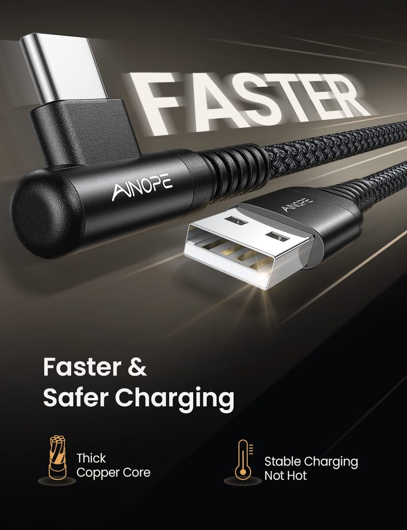 AINOPE 2-Pack Type C Charging Cable 3.1A Fast Charge, Right Angle [6.6ft+6.6ft] USB C Cable, Durable Nylon Braided Type C Charging Cable Fast Charge Compatible Galaxy S10 S9 S21, LG V30,V20,G6 - Image 4