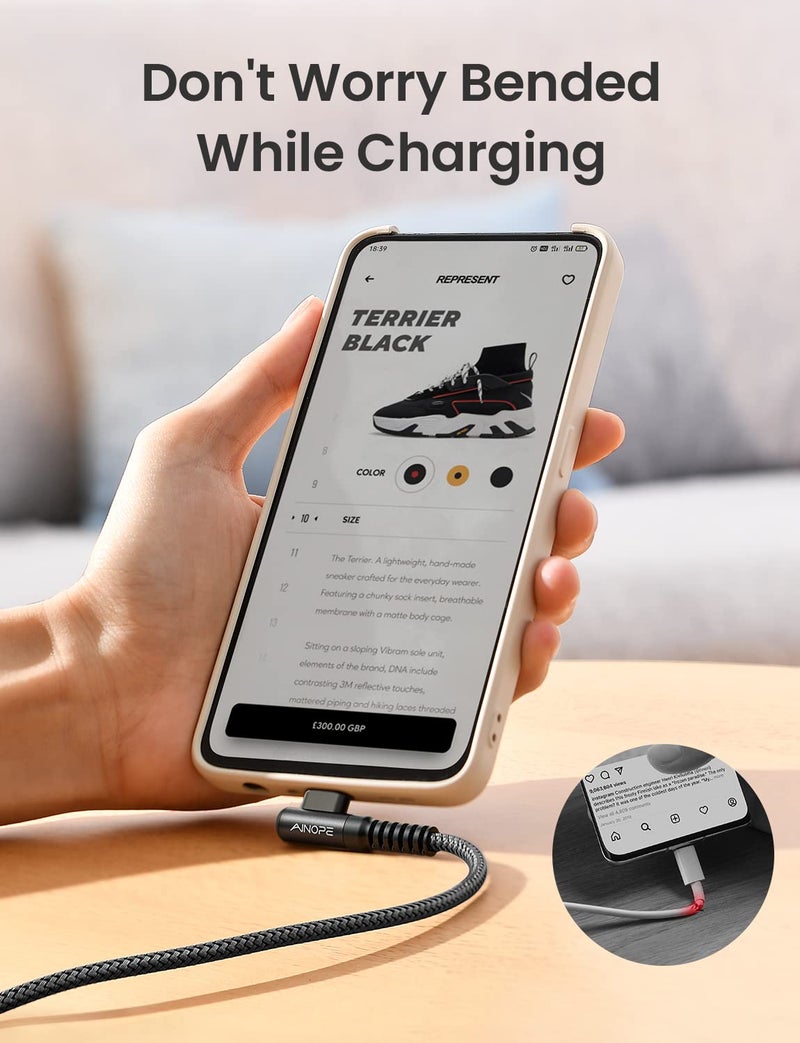 AINOPE 2-Pack Type C Charging Cable 3.1A Fast Charge, Right Angle [6.6ft+6.6ft] USB C Cable, Durable Nylon Braided Type C Charging Cable Fast Charge Compatible Galaxy S10 S9 S21, LG V30,V20,G6 - Image 3