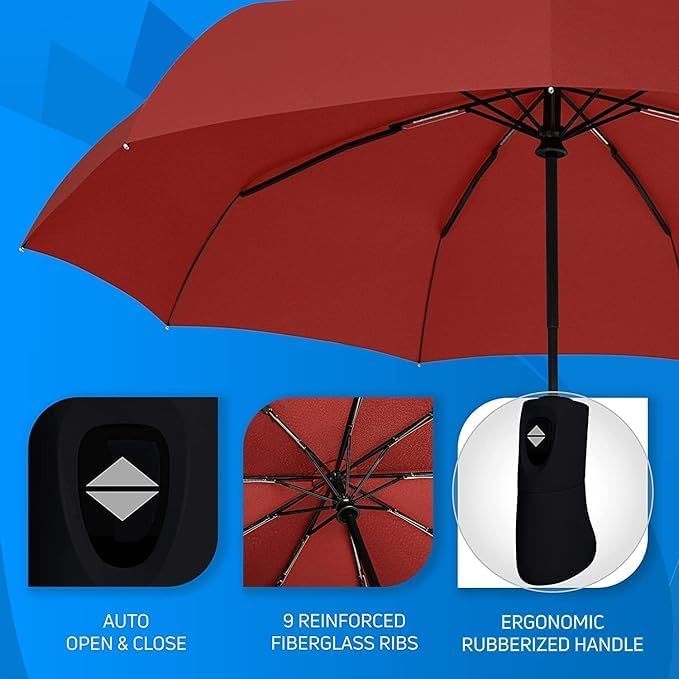 perpetual Umbrella For Rain And Uv Protection, Windproof Maroon For Men and Momen - Image 2