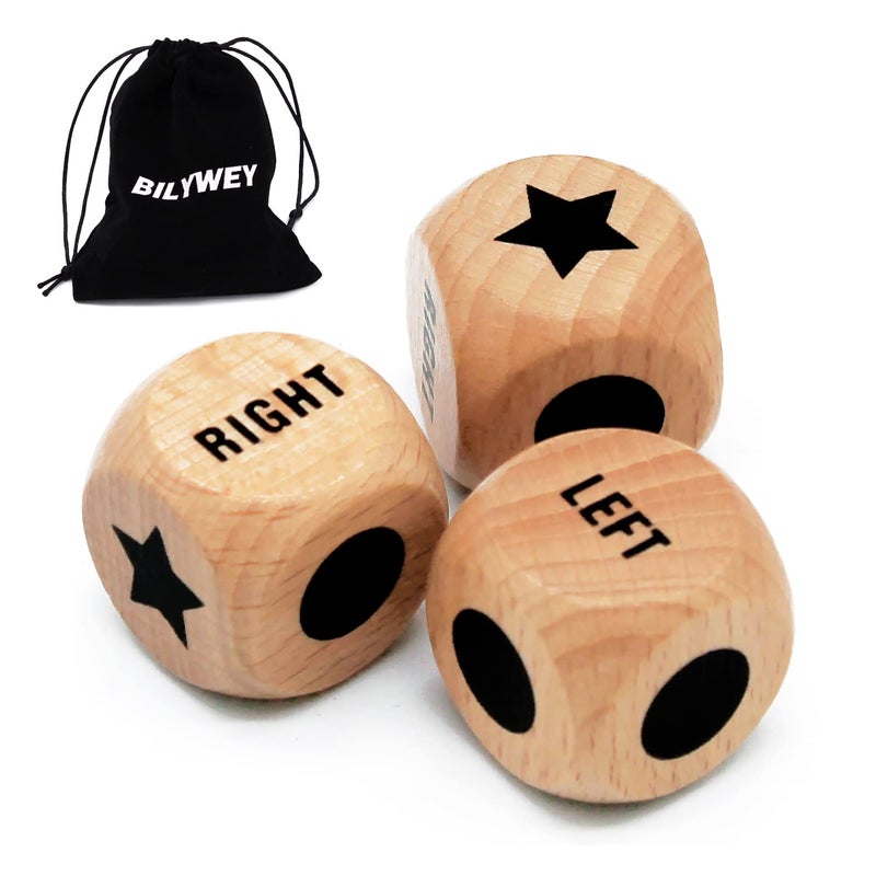Bilywey 3pcs Left Right Center Game Dice 1 inch Beech Wood Dices with Drawstring Bag 3 pcs - Image 4