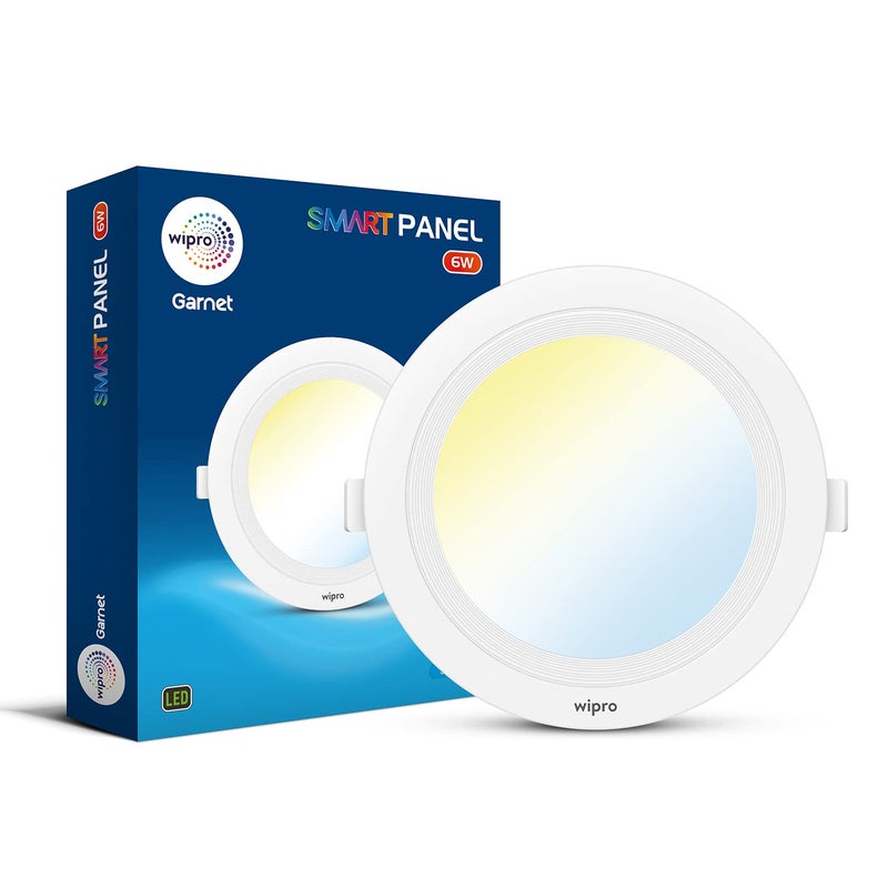 WIPRO Wipro Garnet 6W Smart Panel Ceiling Light CCT White Tuneable Dimmable Control with Mobile App via Bluetooth Gateway Required for Controlling Through Internet AlexaGoogle Asst Pack of 1  - Image 1