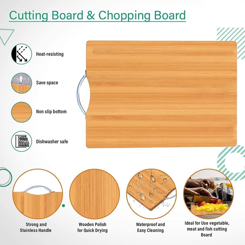 Laxit Enterprise Thick Wooden Bamboo Kitchen Chopping Cutting Slicing Board with Holder for Fruits Vegetables Meat - Image 4